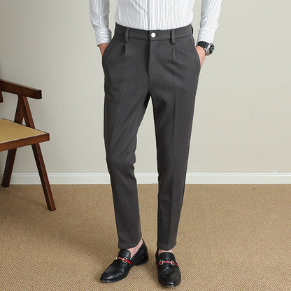 Herren Business-Hose Slim Fit Nadelstreifen Schwarz Modern