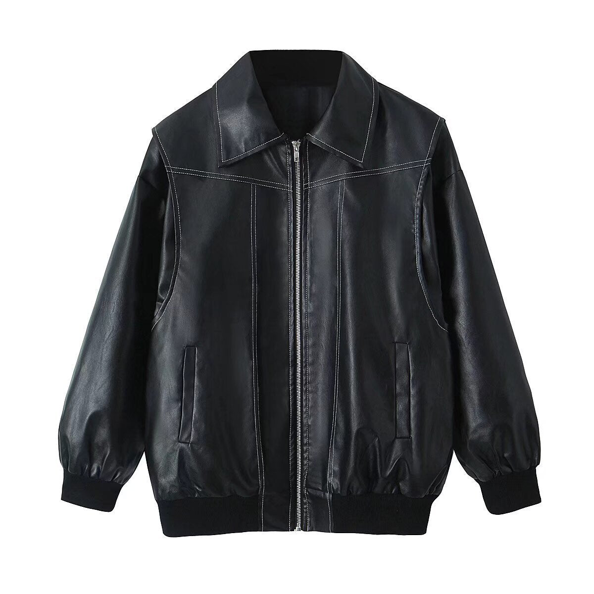 Lederjacke Damen Modern mit Reißverschluss und Taschen