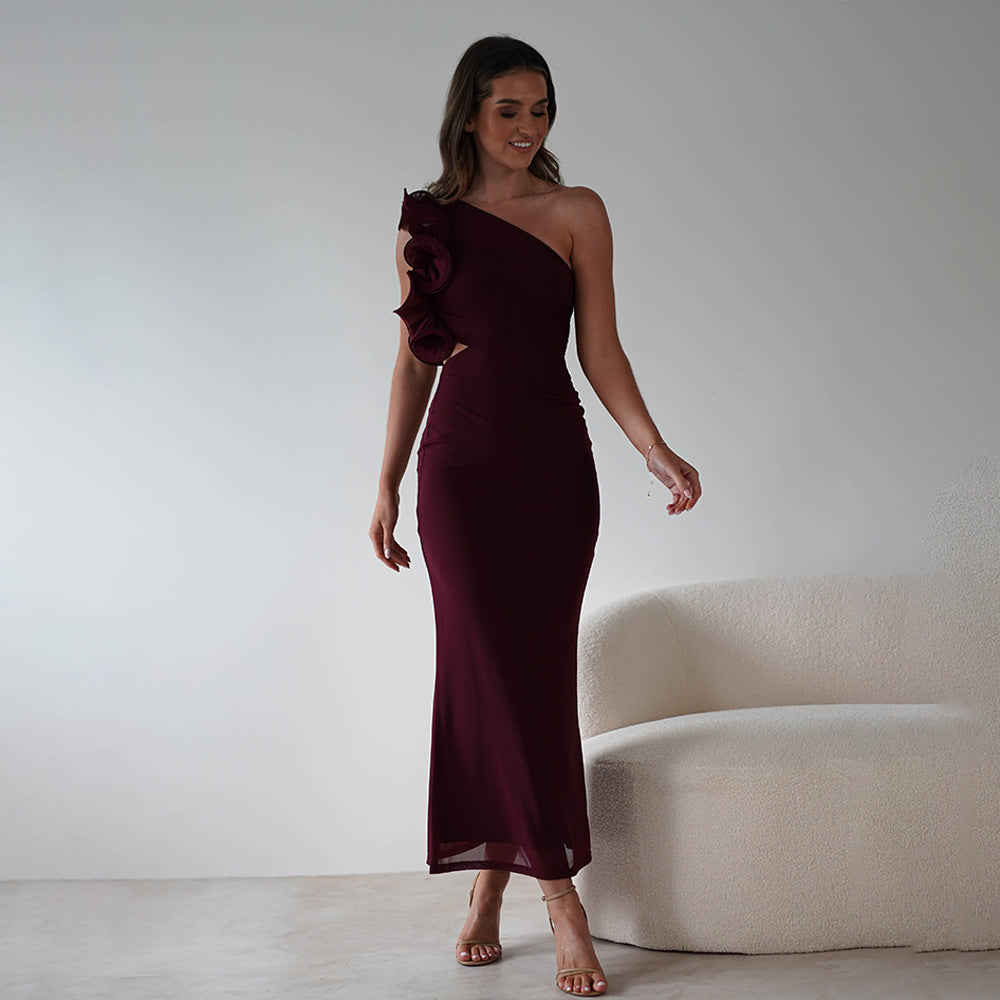 Damenkleid Figurschmeichelnd Midi Asymmetrisch Rüschen Kleid