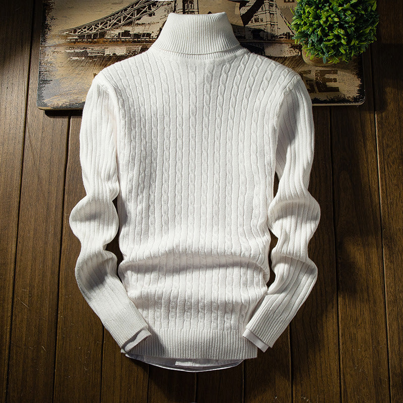 Herren Rollkragenpullover Rippstrick Muster Modern Schwarz