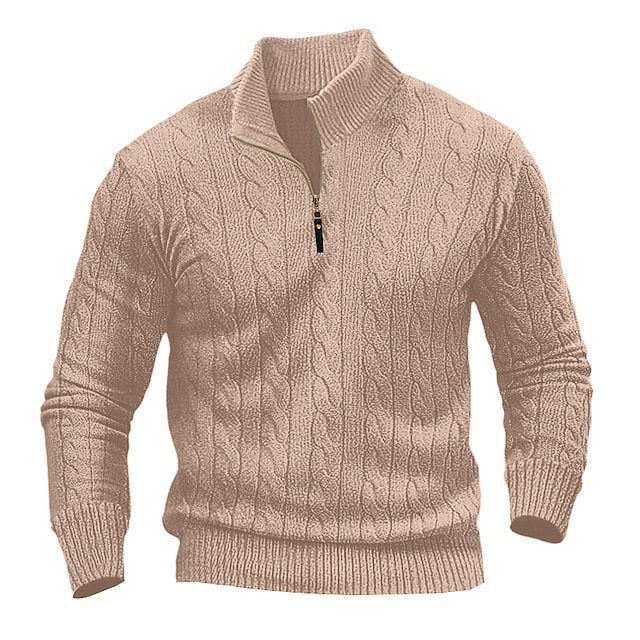 Herren Pullover Strick Elegант Stehkragen Reißverschluss