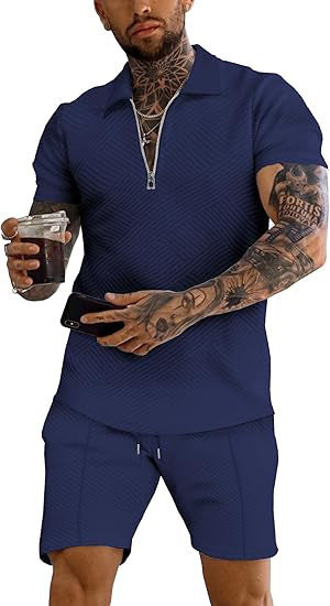 Herren Sportset Oberteil Shorts Strukturiert Modern