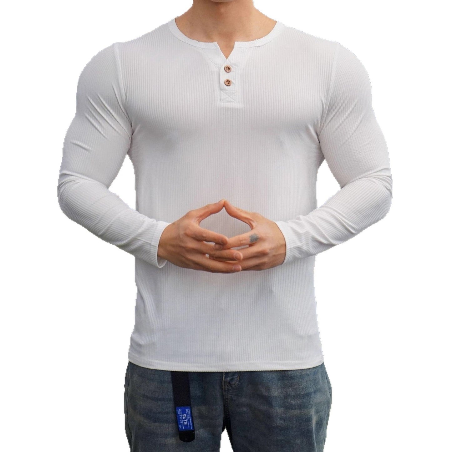 Herren Langarm Henley-Shirt Strukturiert Rippdesign Modern