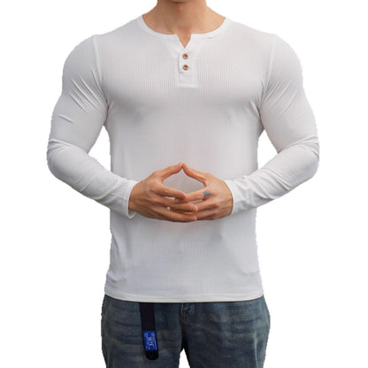 Herren Langarm Henley-Shirt Strukturiert Rippdesign Modern