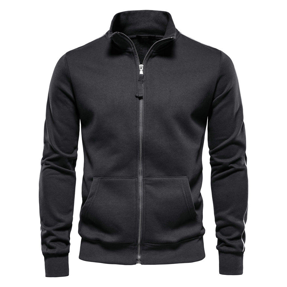 Herren Sweatjacke Hochkragen Reißverschluss Kapuze Warm