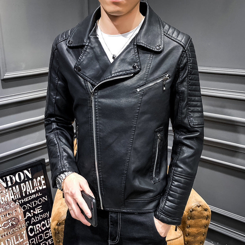 Lederjacke Herren Robust mit Steppnähten und Taschen Bikerstil