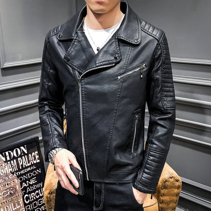 Lederjacke Herren Robust mit Steppnähten und Taschen Bikerstil
