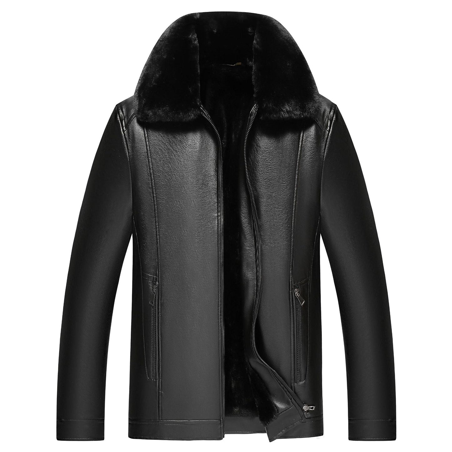 Herren Lederjacke Warm Lammfell Gefüttert Winter