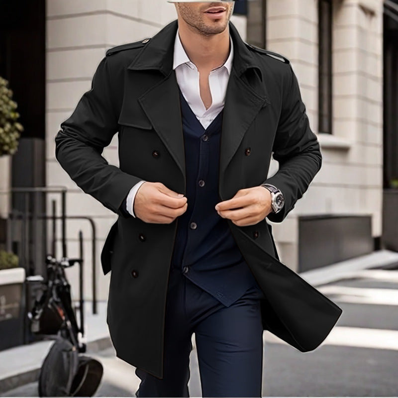 Herren Trenchcoat Doppelt-Knopf Wasserfest Mit Taschen