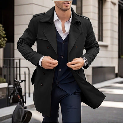 Herren Trenchcoat Doppelt-Knopf Wasserfest Mit Taschen