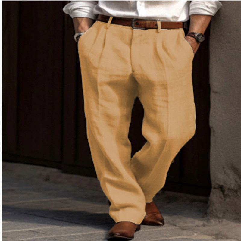 Herren Leinenhose Slim Fit 2 Taschen Elegant