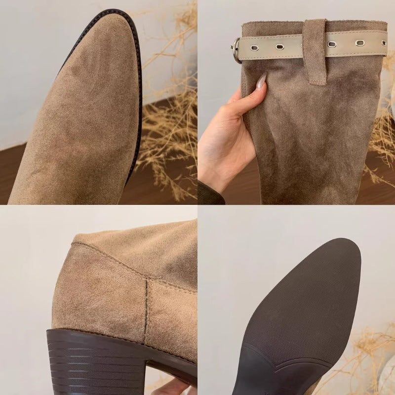 Damen Stiefel Wildleder Rustikal mit Falten-Design