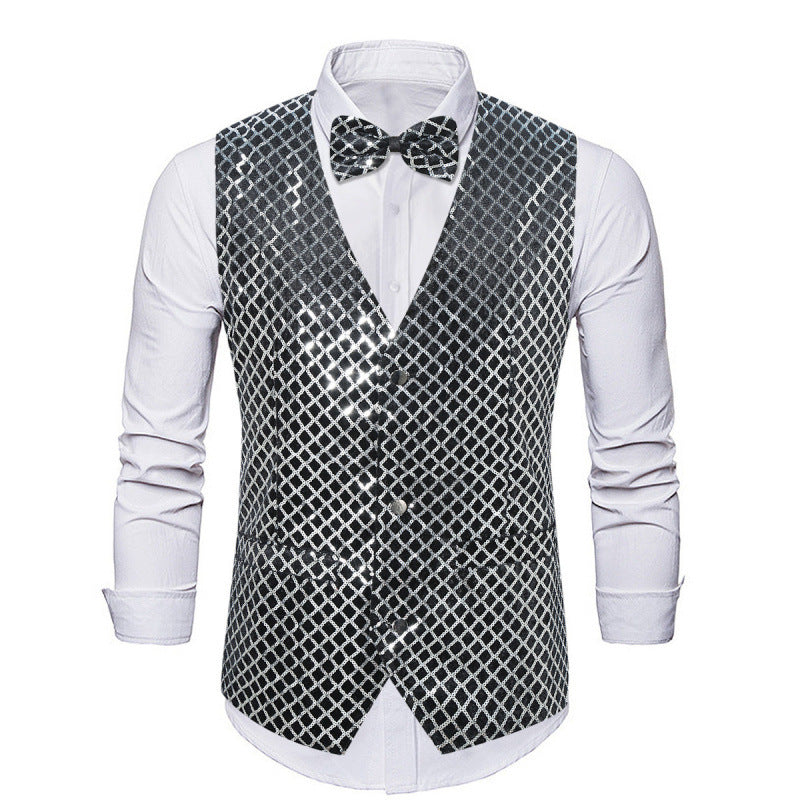 Herren Smoking Weste Glitzernd mit Fliege Elegant Schwarz