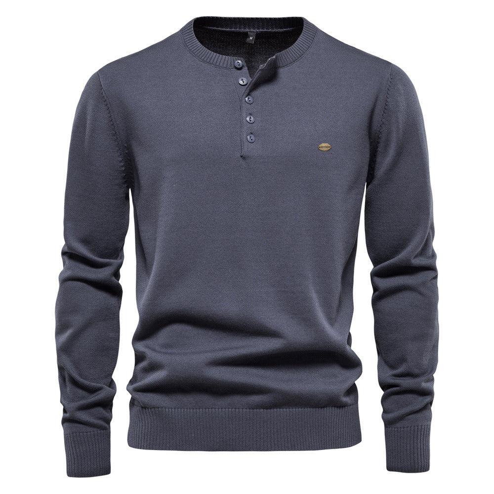 Strickpullover Herren Modern Henley Ausschnitt Feinripp - BerlinGlamour
