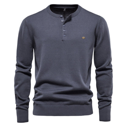 Strickpullover Herren Modern Henley Ausschnitt Feinripp - BerlinGlamour