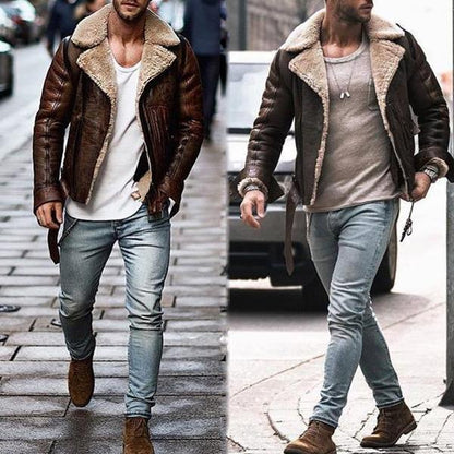 Lederjacke Herren Bikerstil Robust mit Weichfutter - BerlinGlamour
