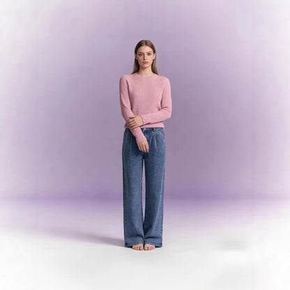 Damen Jeans Hoher Bund Weite Bein Faltenstoff