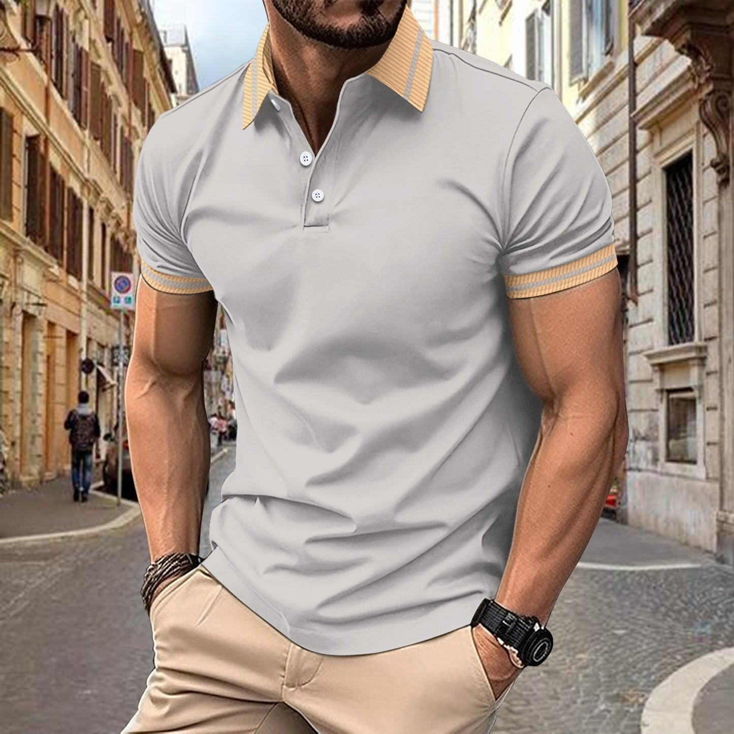 Herren Polohemd Kurzarm Modern Kontrast Akzente