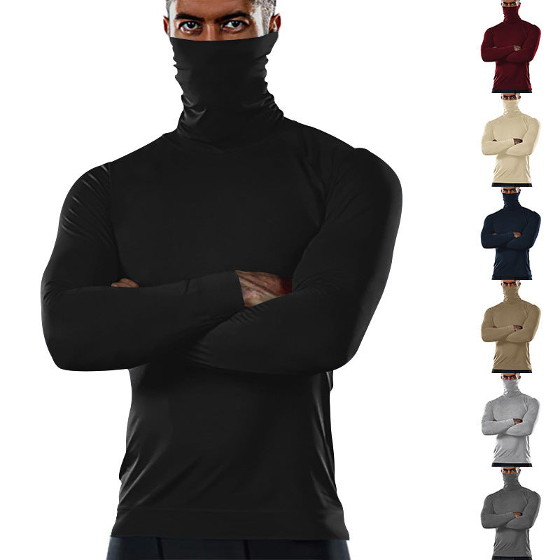 Herren Langarmshirt Funktions-Shirt atmungsaktiv mit Mundschutz