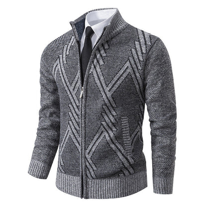 Herren Strickjacke Elegante Zopfmuster Kragen Modern