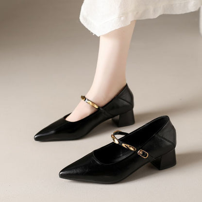 Damen Pumps mit Blockabsatz und Kettenriemen Elegant Komfortabel
