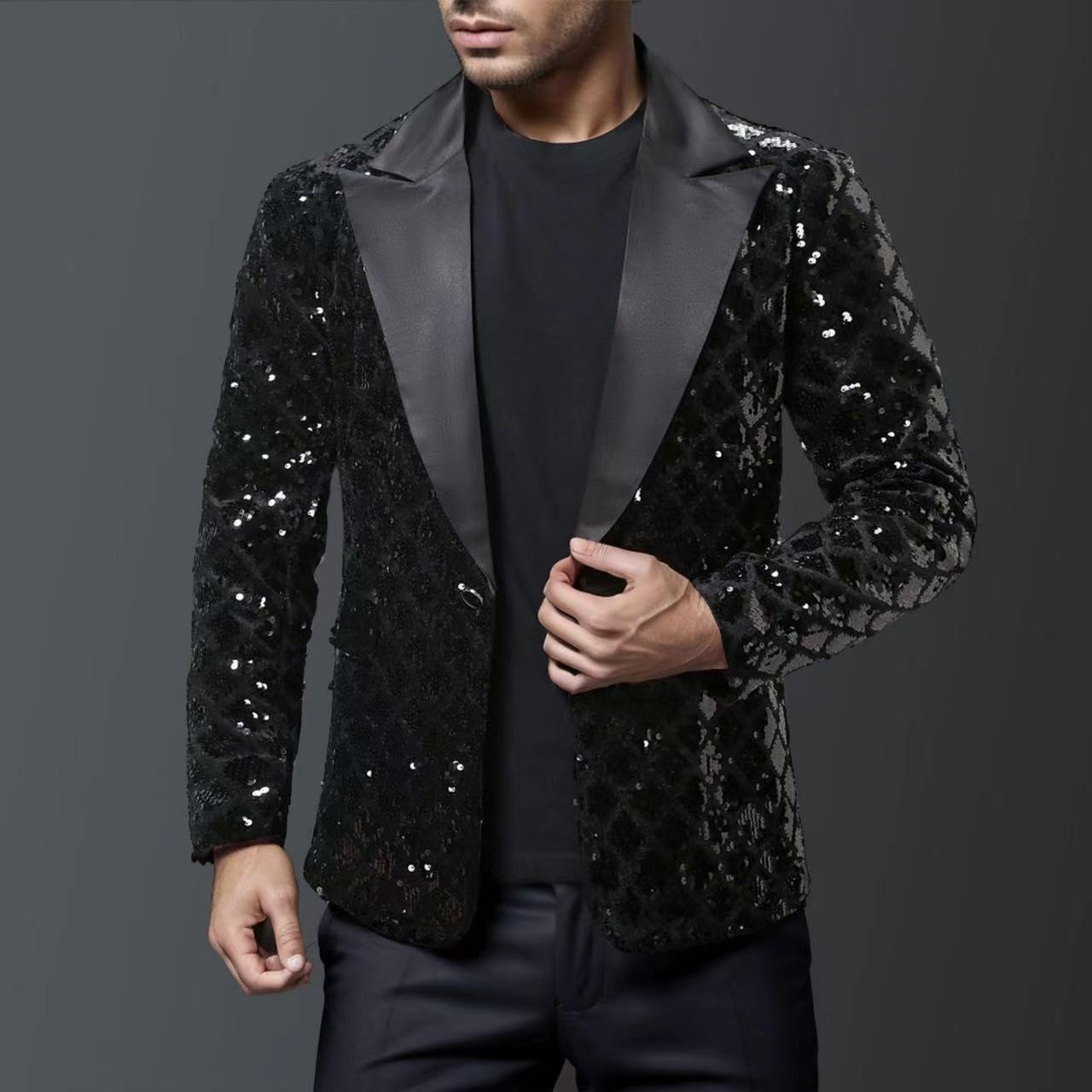 Herren Smoking Blazer Glitzernd Luxus Pailletten