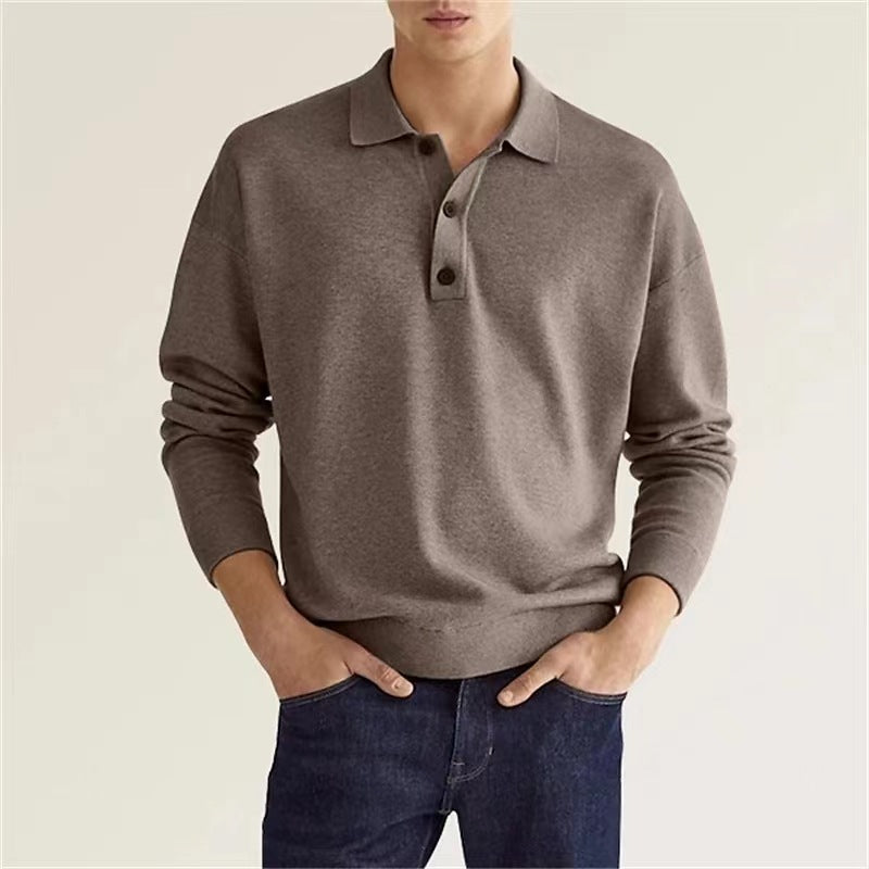 Herren Langarm-Polo Modern mit Knöpfen Elegant