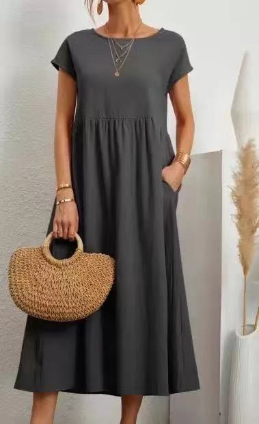 Damen Midikleid Lässig Mit Taschen Sommerkleid