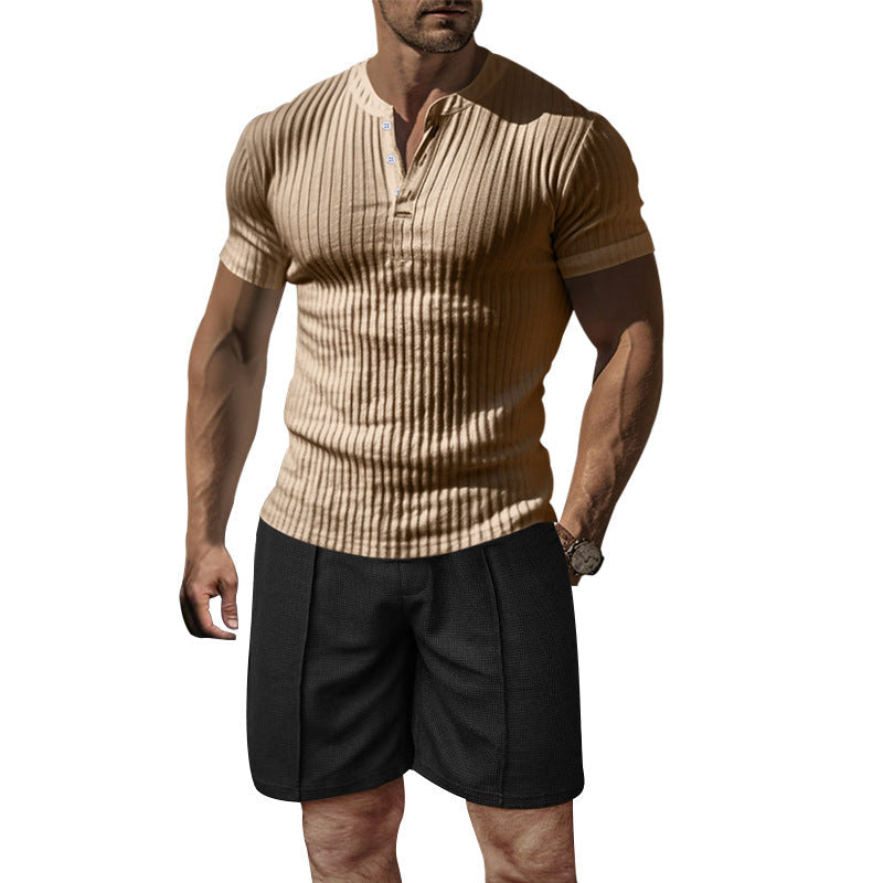 Herren Kurzarm T-Shirt Gerippt Modern Sportlich