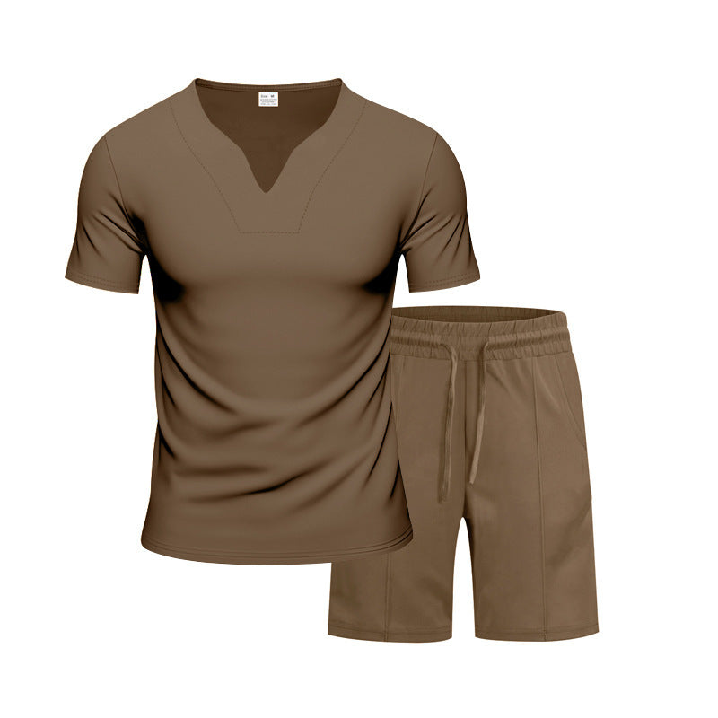 Herren Sportset Atmungsaktiv Elastisch Kurzarm T-Shirt und Shorts