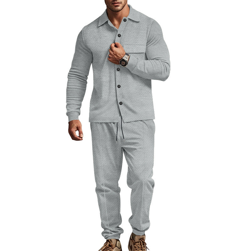 Bequemes Herren Sportset Langarmshirt Jogginghose Grau