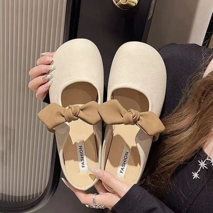 Damen Ballerinas Weiches Leder Schleifen Detail