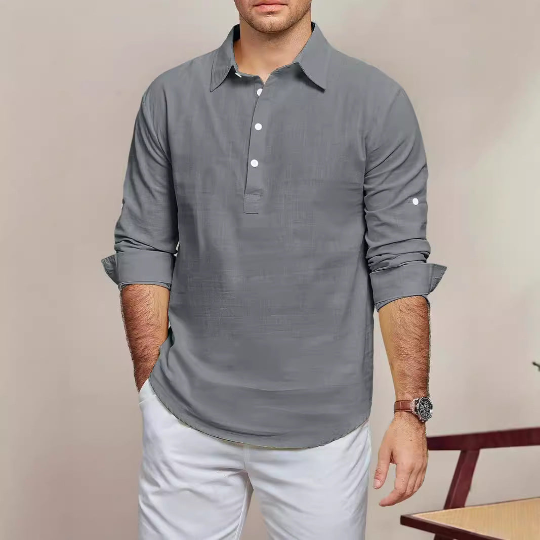 Herren Langarmhemd Modern mit Knöpfen und Feinstruktur