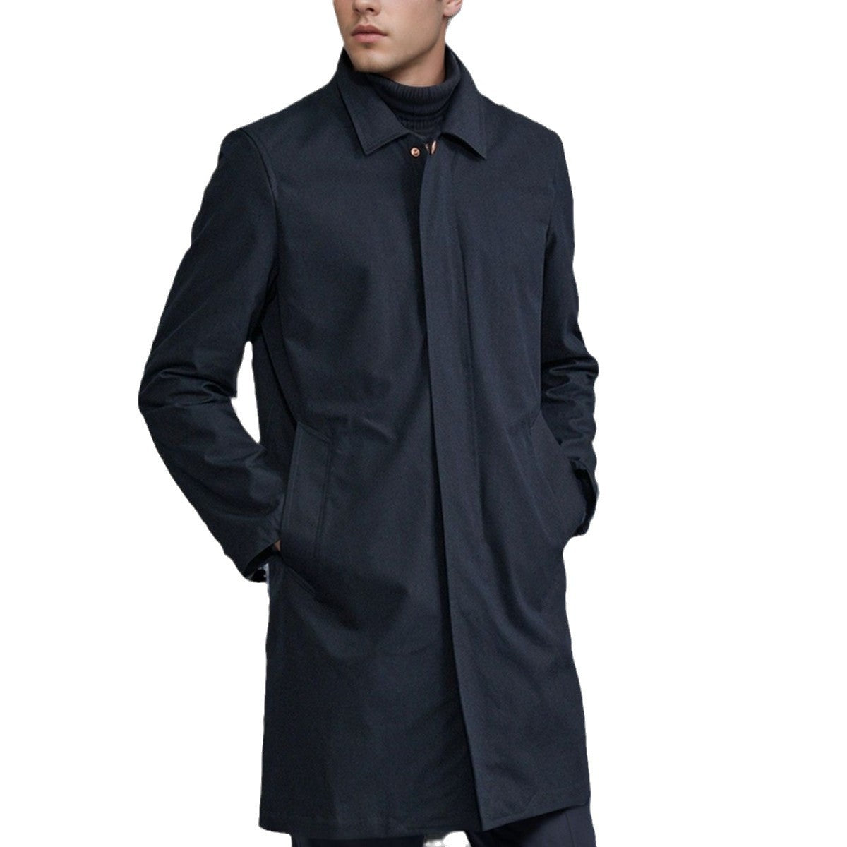 Herren eleganter Übergangsmantel mit praktischem Stehkragen und versteckten Taschen BerlinGlamour, ideal für den modernen Online-Shop.