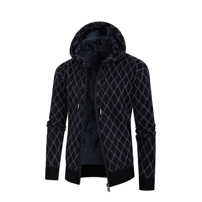 Herren Kapuzenjacke Modern Rautenmuster Kuschelig Warm