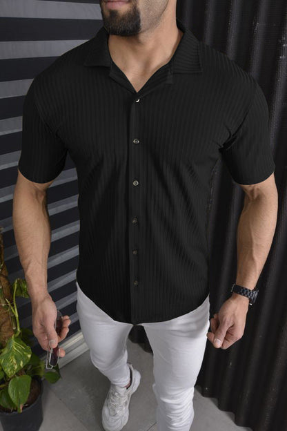 Herren Hemd Kurzarm Slim Fit Rippendesign Modern