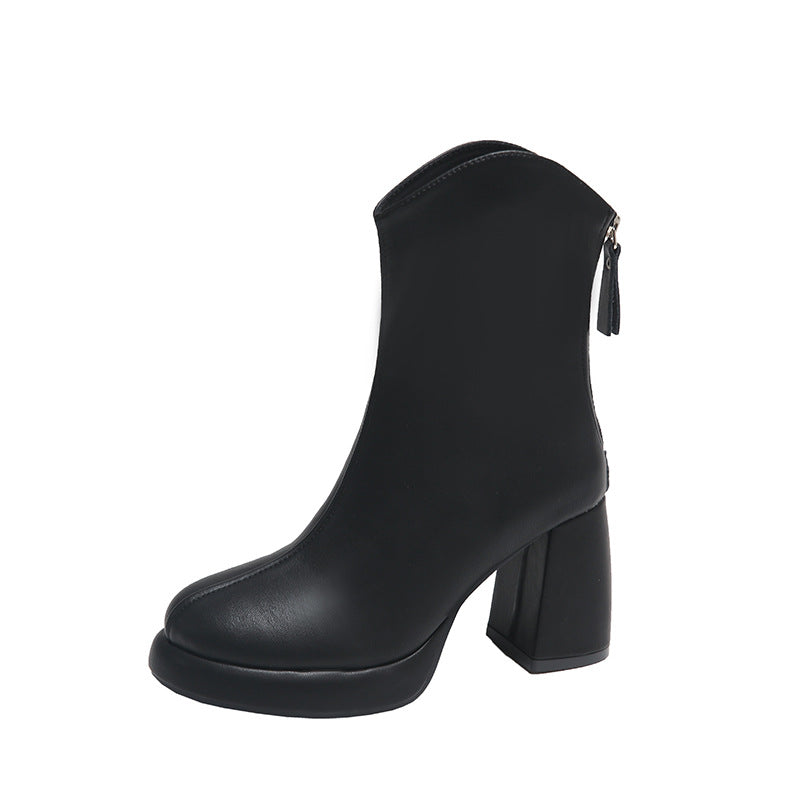 Damen Stiefel Elegante Ankle Boots Blockabsatz Reißverschluss Schwarz