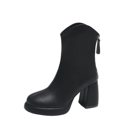 Damen Stiefel Elegante Ankle Boots Blockabsatz Reißverschluss Schwarz