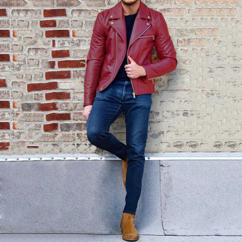 Herren Lederjacke Bikerstil Modern Geschnitten