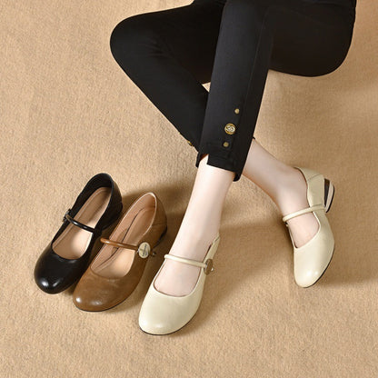 Damen Ballerinas Elegante Mary Jane Schuhe mit Blockabsatz Komfort