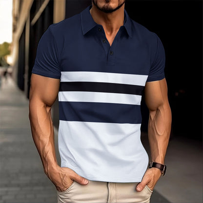 Herren Poloshirt Streifenoptik Atmungsaktiv Marineblaue Farbe