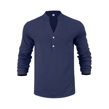 Herren Langarmshirt Atmungsaktiv Baumwolle Knopfverschluss Modern
