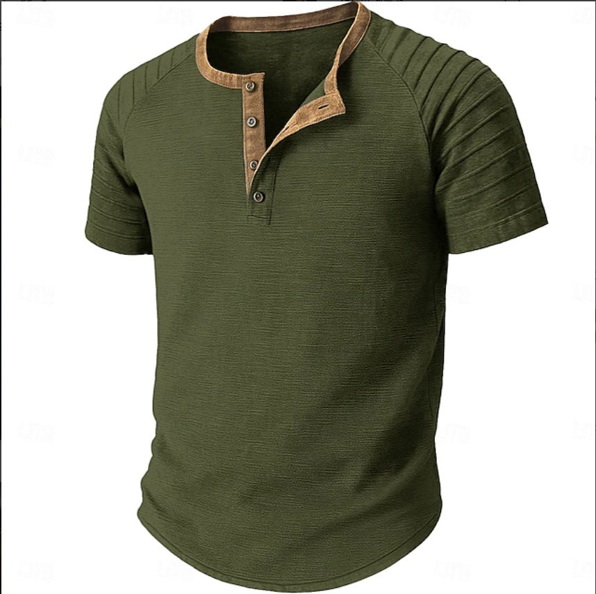 Herren Kurzarm-Shirt Struktur-Stoff Kontrast-Kragen Modern