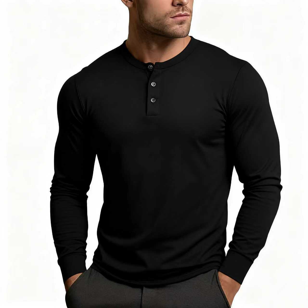 Herren Langarmshirt Klassisch Slim Fit Knopfleiste