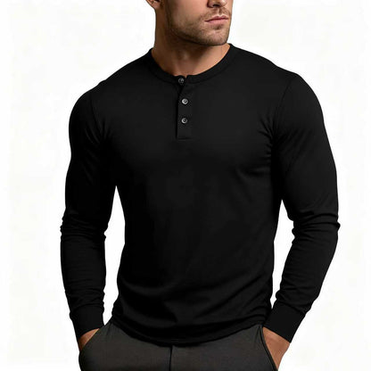Herren Langarmshirt Klassisch Slim Fit Knopfleiste