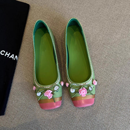 Damen Ballerinas Blumen Dekor Elegant Schnüren