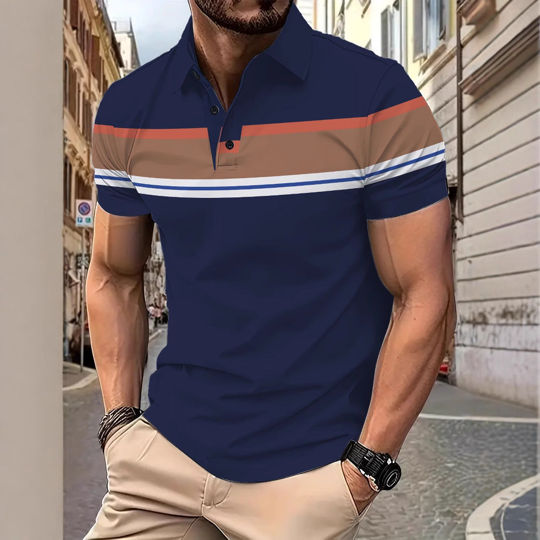 Herren Poloshirt Kurzarm mit Blockstreifen Modern - BerlinGlamour