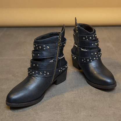 Damen Stiefeletten Chic Modisch Riemen Design