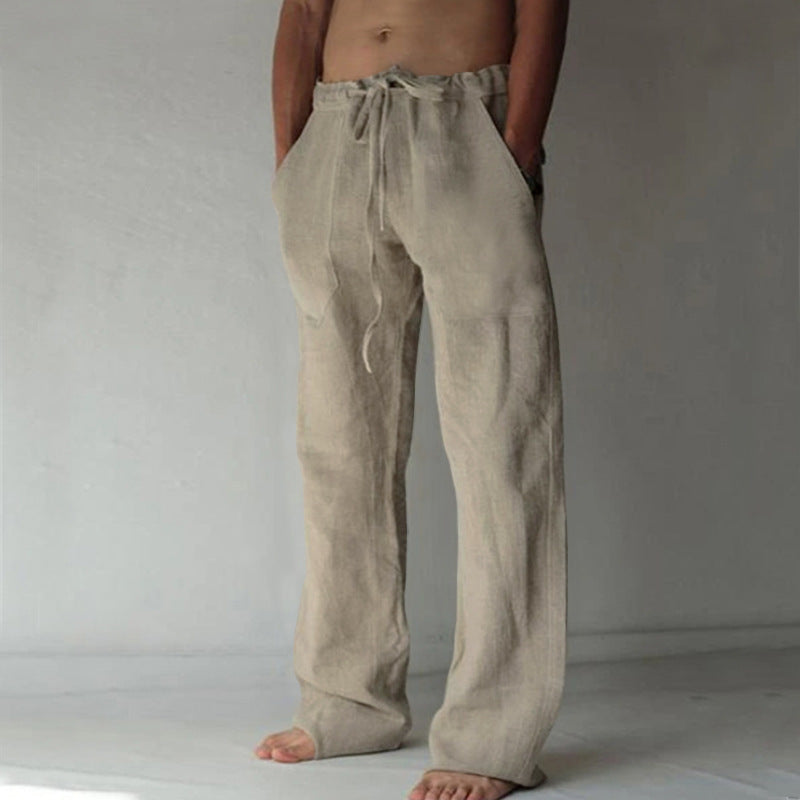 Herren Leinenhose Elastisch Bequem Mit Seitentaschen