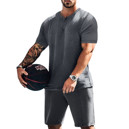 Herren Sportset bequem knöpfbare Oberteil und Freizeit Shorts